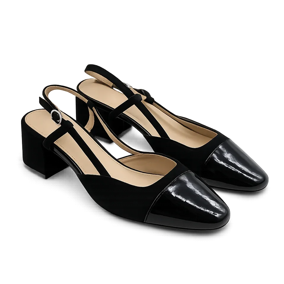 Escarpins slingback noirs femme à talon bloc et bout carré ANDREY