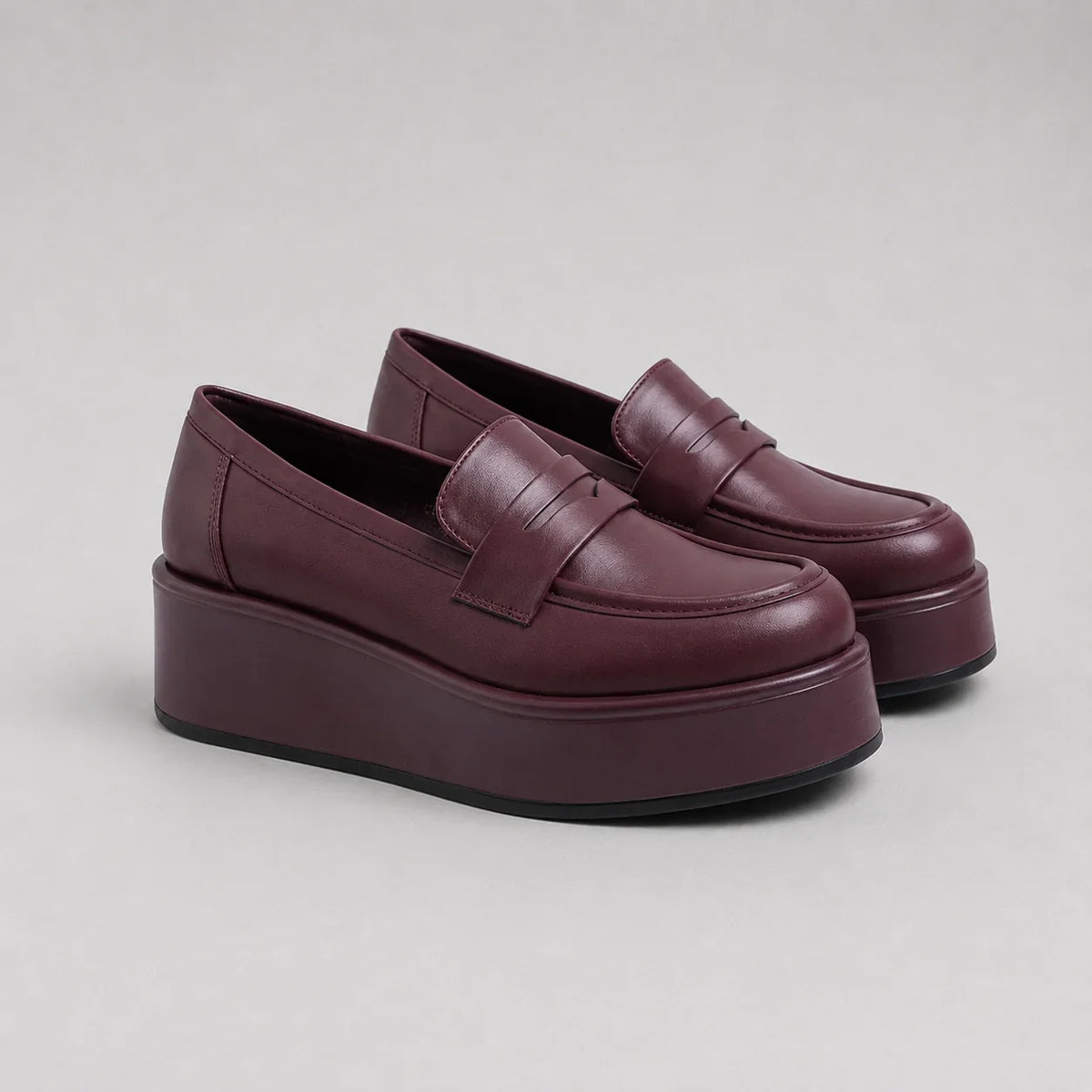 Mocassins bordeaux femme à plateforme et semelle épaisse ANDREY