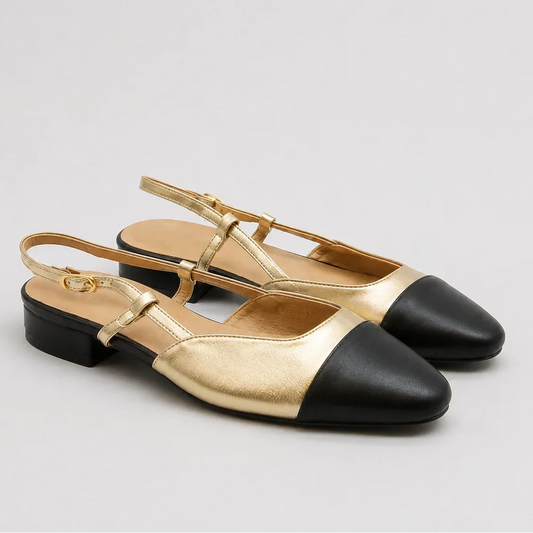 Escarpins slingback dorés et noirs femme à petit talon ANDREY