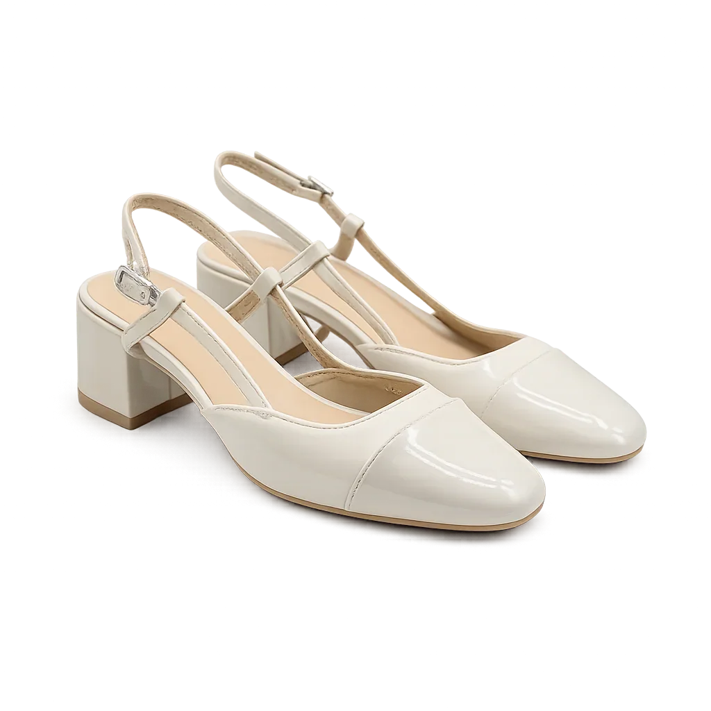 Escarpins slingback blancs femme à talon bloc ANDREY