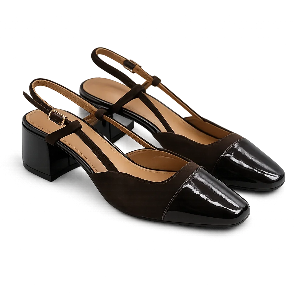 Escarpins slingback marron femme à talon bloc et bout carré ANDREY