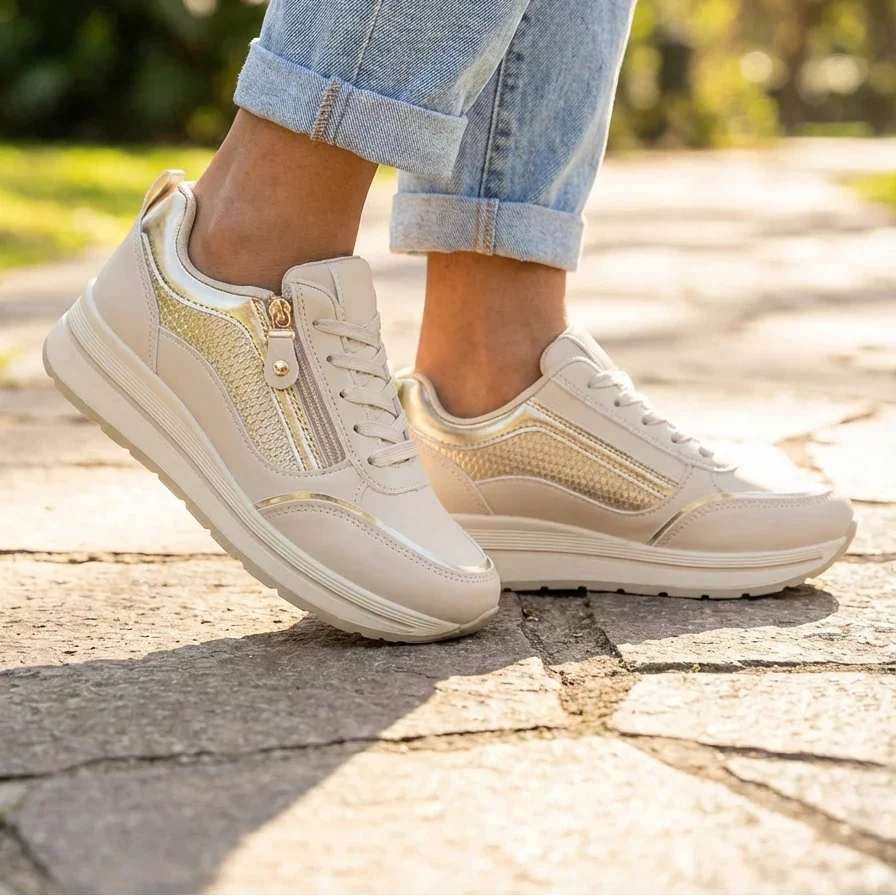 Baskets Blanc Cassé & Dorées (011DXRJ9589GO)