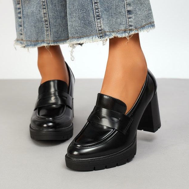 Mocassins noirs femme à talon bloc et semelle crantée ANDREY