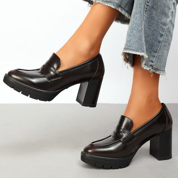 Mocassins marron femme à talon bloc et semelle crantée ANDREY
