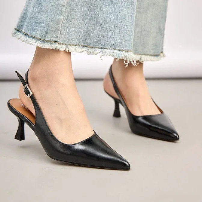 Escarpins slingback noirs femme à petit talon et bout pointu ANDREY