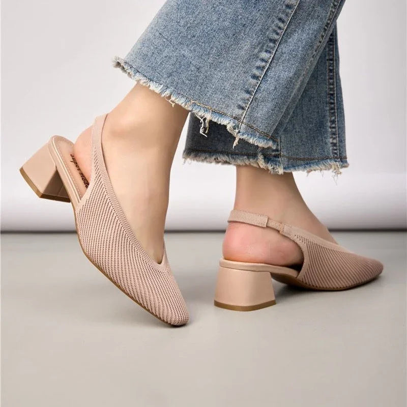 Escarpins slingback beiges femme à petit talon bloc ANDREY