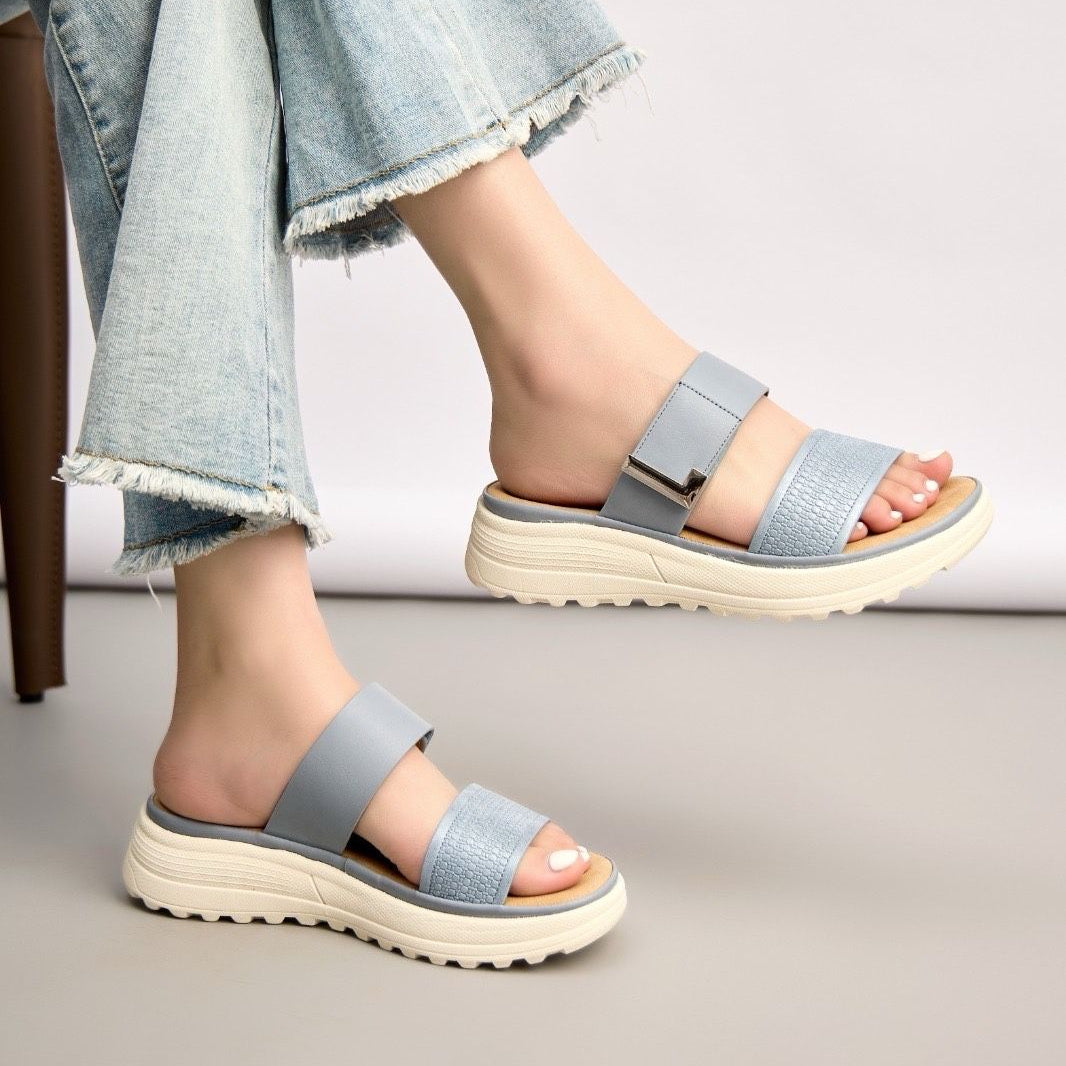 Mules bleu ciel femme à plateforme avec double bride ANDREY