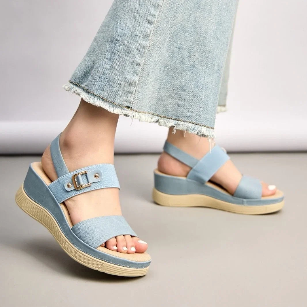 Sandales compensées bleu ciel femme à plateforme ANDREY