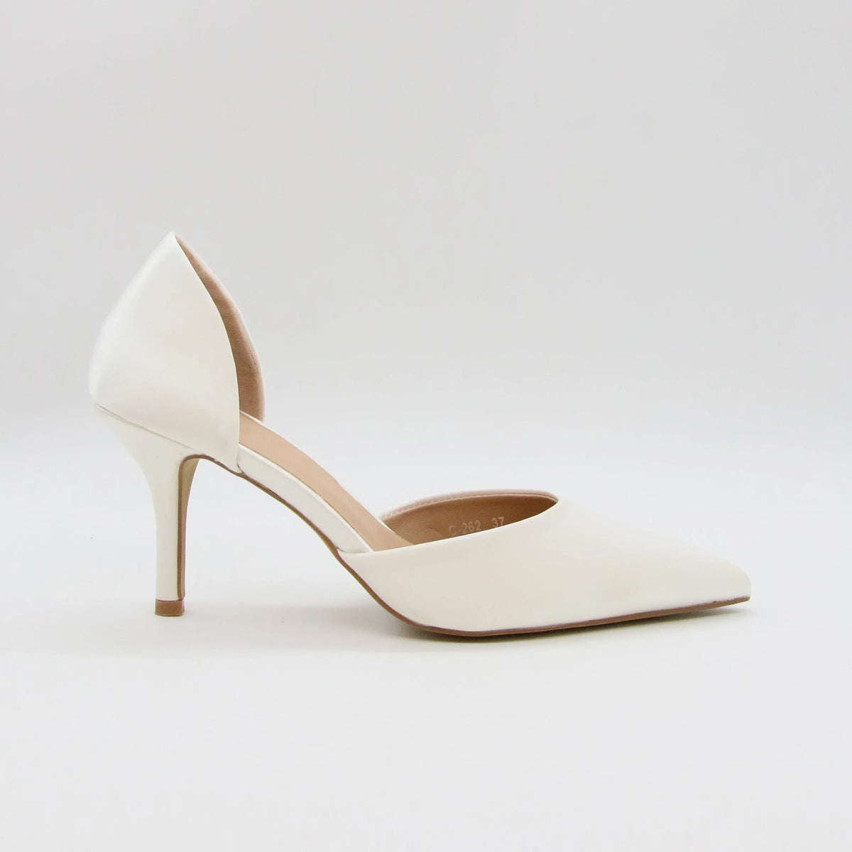 Escarpins satin Blanc à Talon Aiguille (054C-262WH)