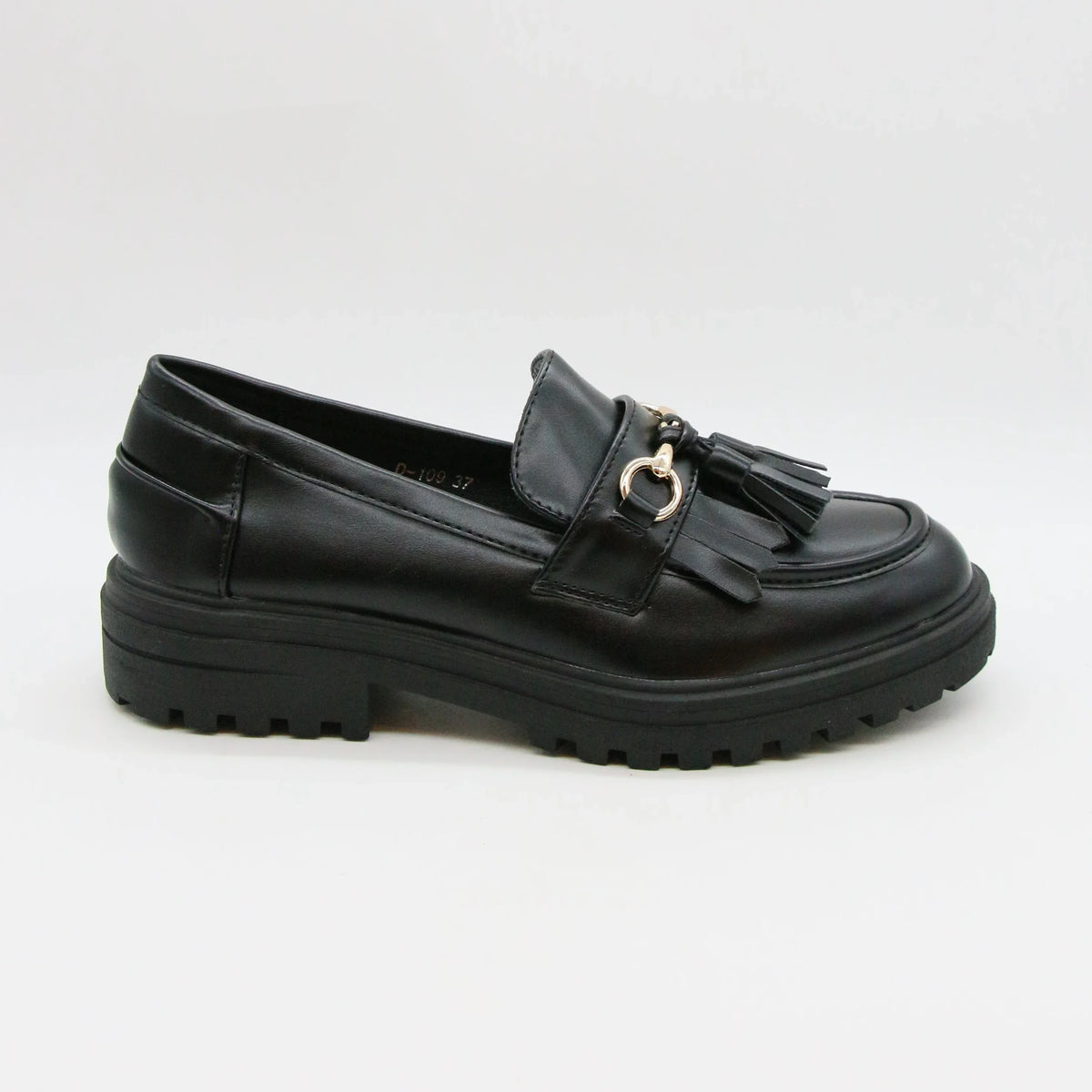 Mocassins noirs femme à pampilles et détail doré ANDREY