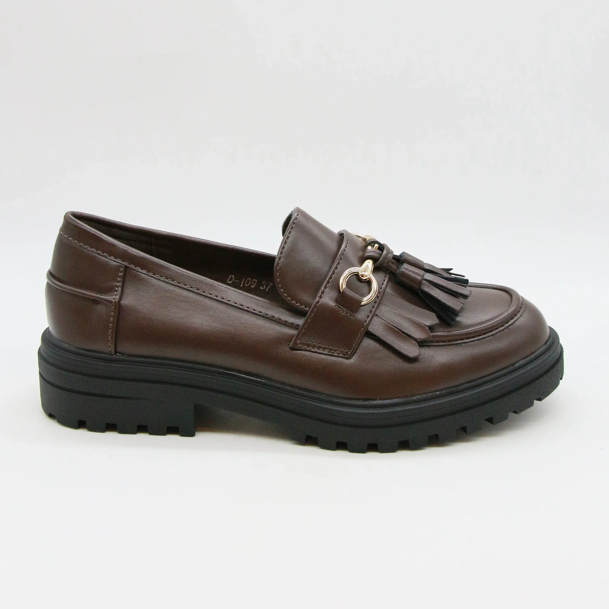 Mocassins marron femme à franges et mors doré ANDREY