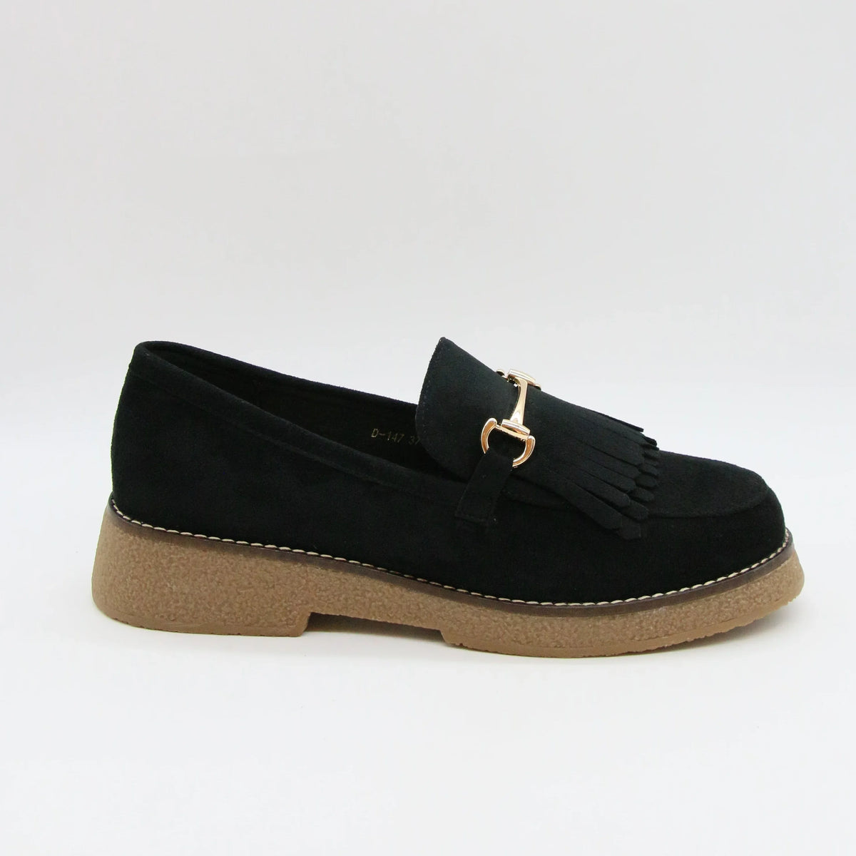 Mocassins Noirs à Détail Doré & Semelle Camel (072D-147BK)