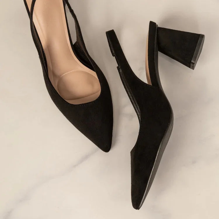 Escarpins slingback noirs femme à bout pointu et talon bloc ANDREY