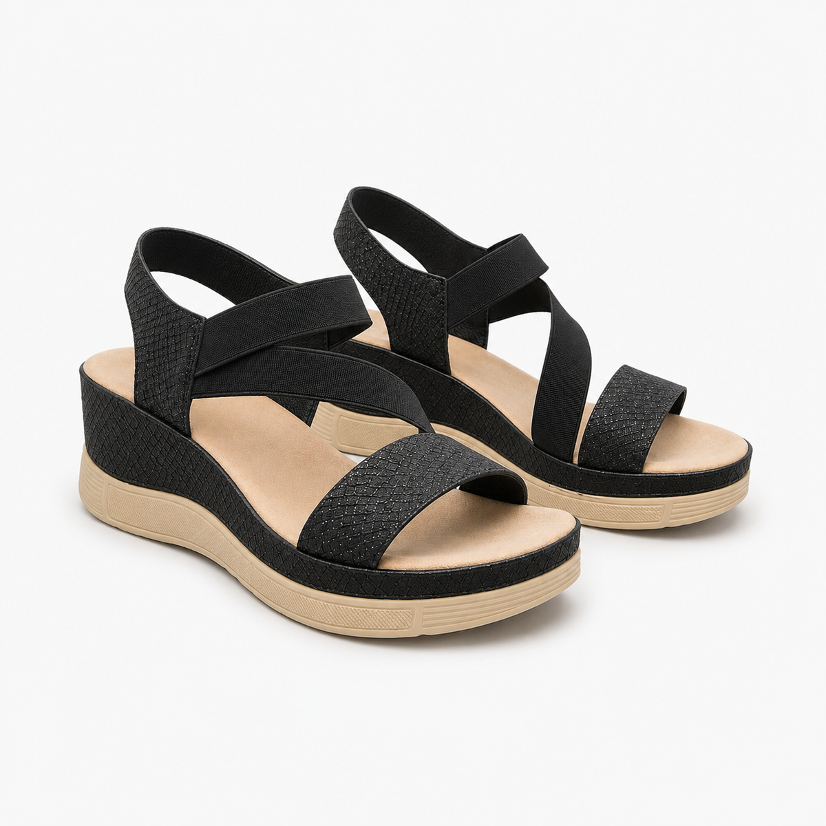 Sandales noires femme à talon bloc et brides croisées ANDREY