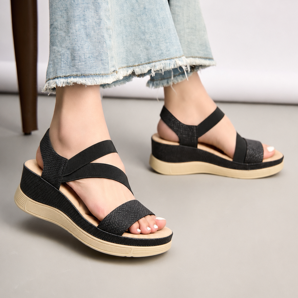 Sandales compensées noires femme confort à brides croisées ANDREY