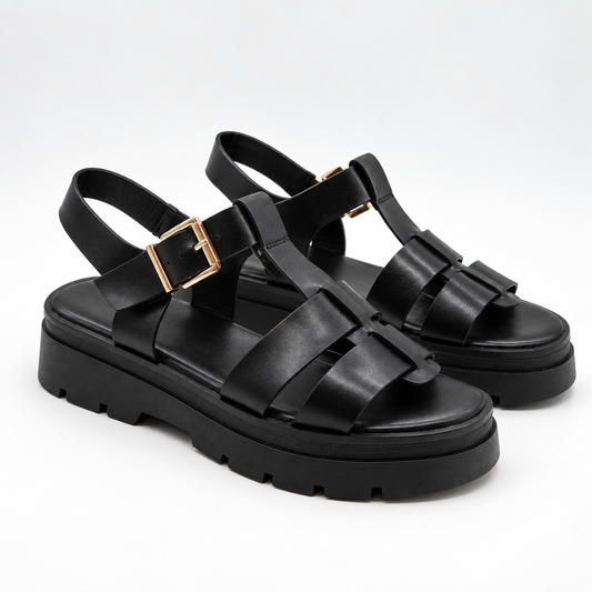 Sandales Noires à Semelle Épaisse (048D-111)