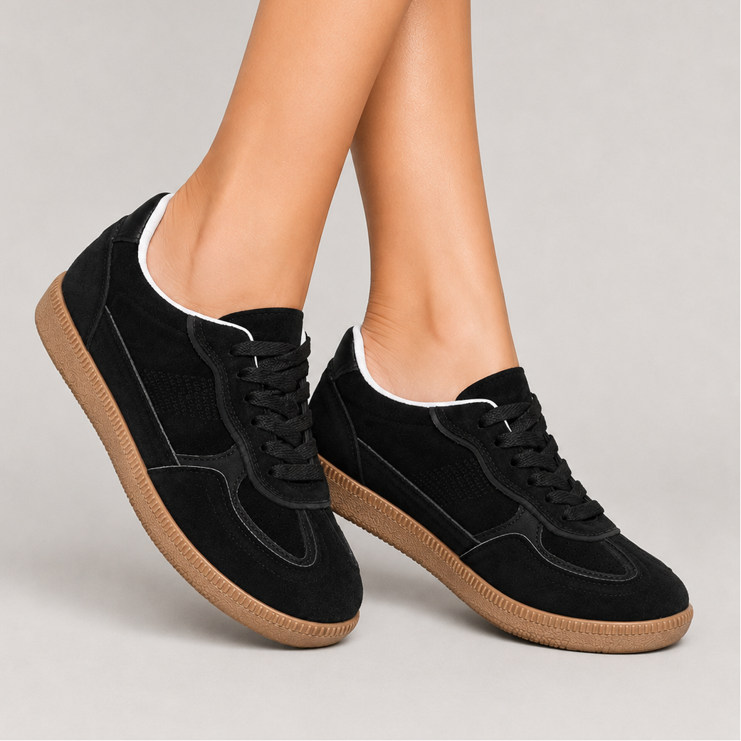 Baskets rétro noires femme en suédine à semelle gomme ANDREY
