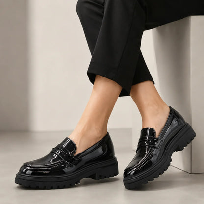 Mocassins noirs vernis femme à semelle crantée ANDREY