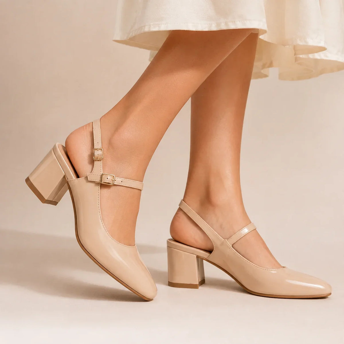 Escarpins Slingback Beige à Talon Bloc (001BZY9750NU)