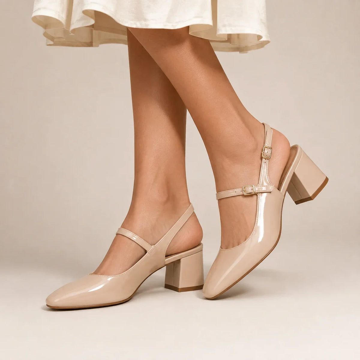 Escarpins Slingback Beige à Talon Bloc (001BZY9750NU)