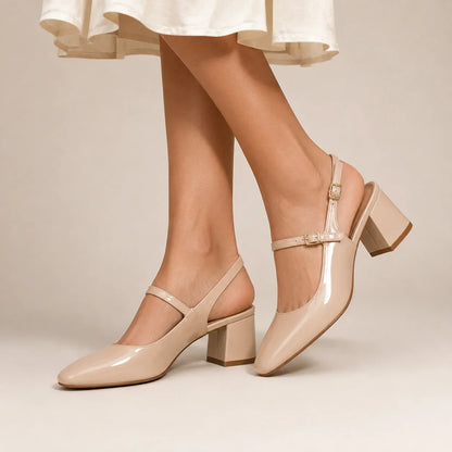 Escarpins Slingback Beige à Talon Bloc (001BZY9750NU)