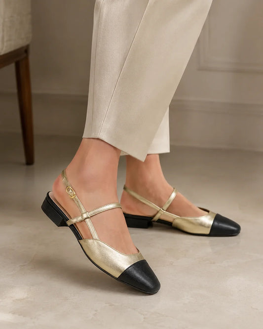 Escarpins Slingback Dorés & Noirs (075D-122GO)