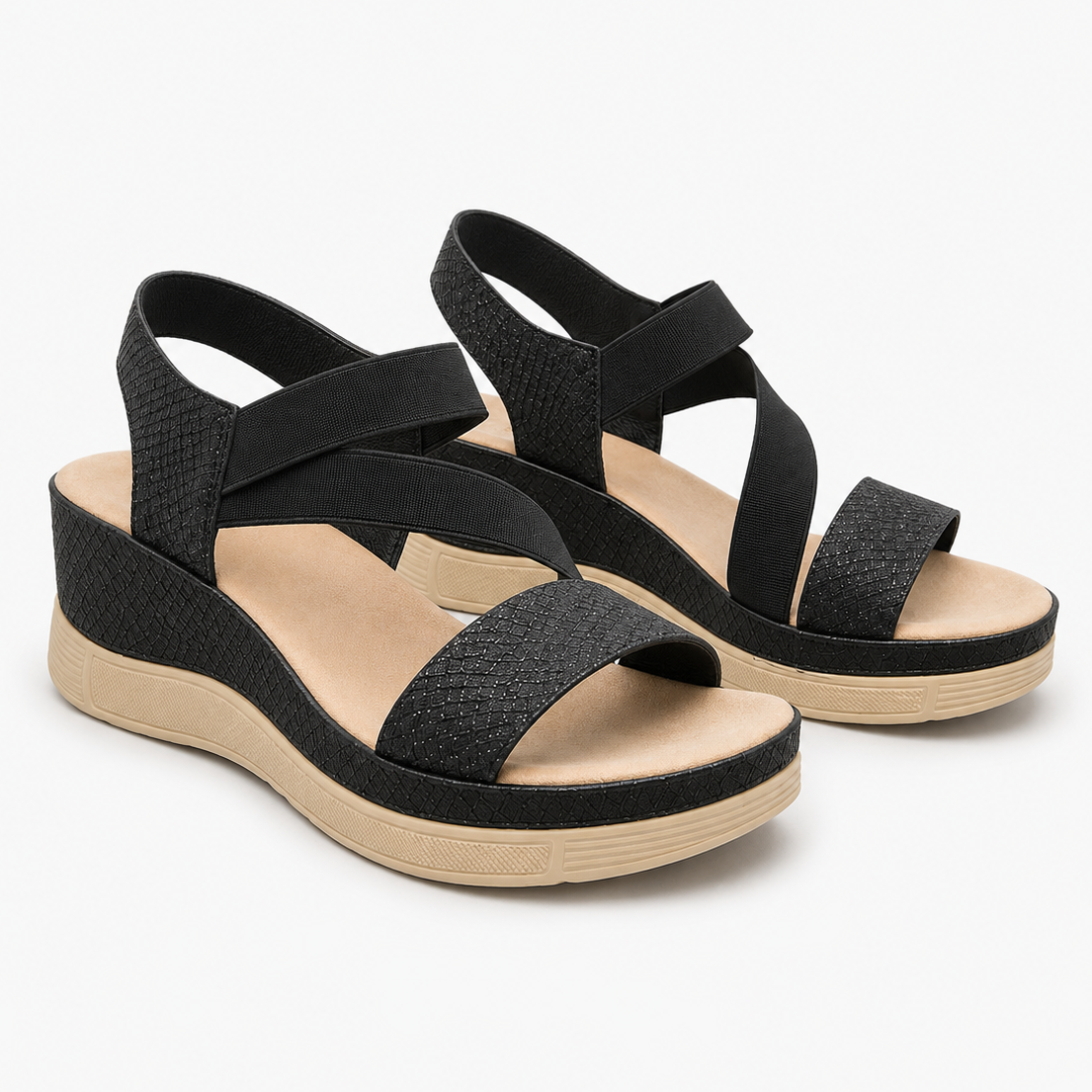 Sandales compensées noires femme confort à brides croisées ANDREY