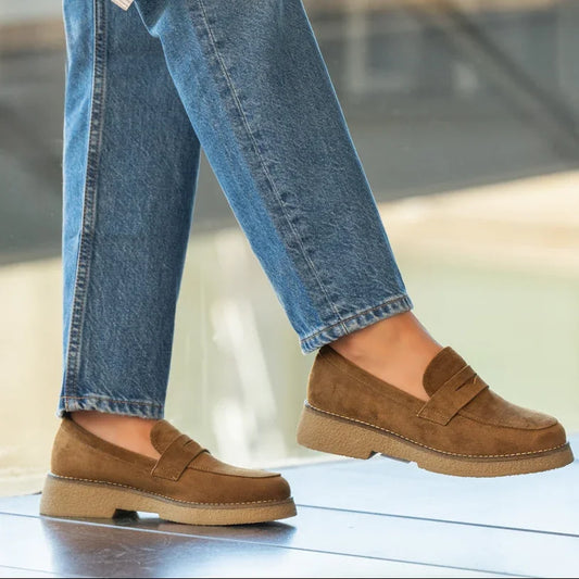 Mocassins camel femme à semelle épaisse ANDREY