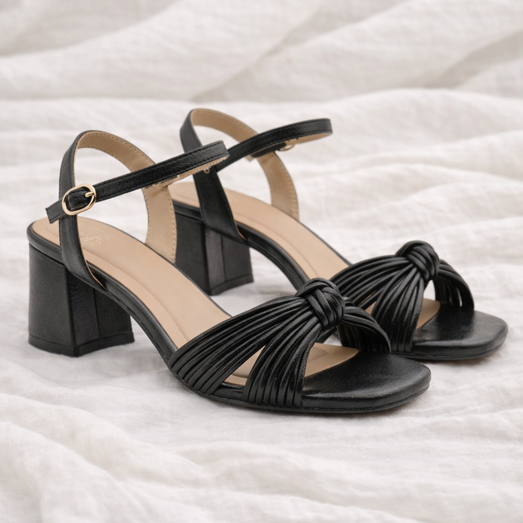 Sandales Noires à Talon Bloc & Brides Tressées (059C-230BK)
