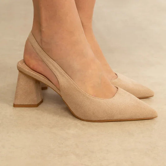 Escarpins slingback beiges femme à talon bloc et bout pointu ANDREY